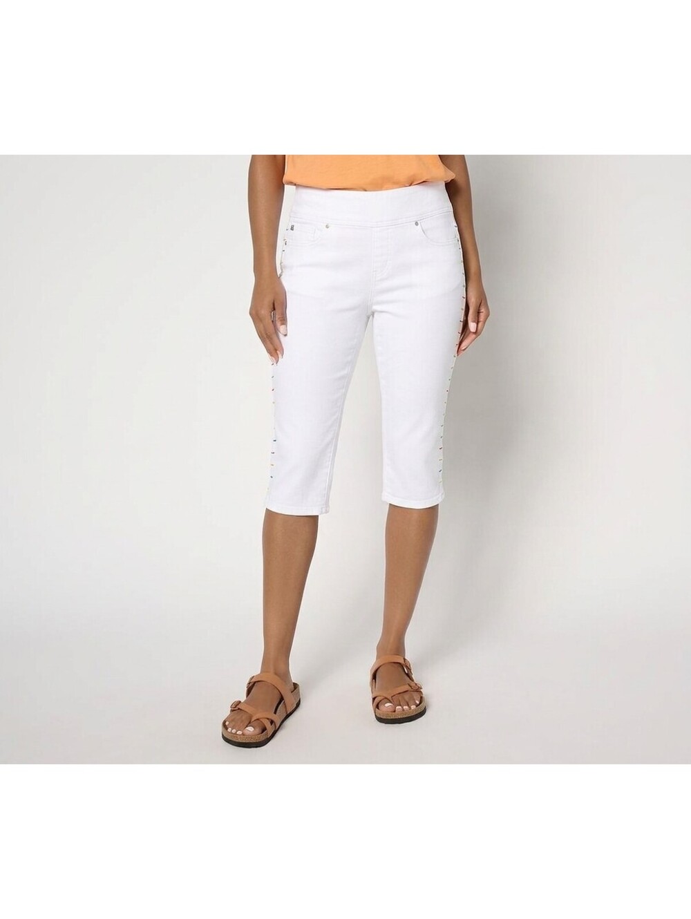 Belle by Kim Gravel Regular TripleLuxe Twill Confetti Pedal Pusher White, 28